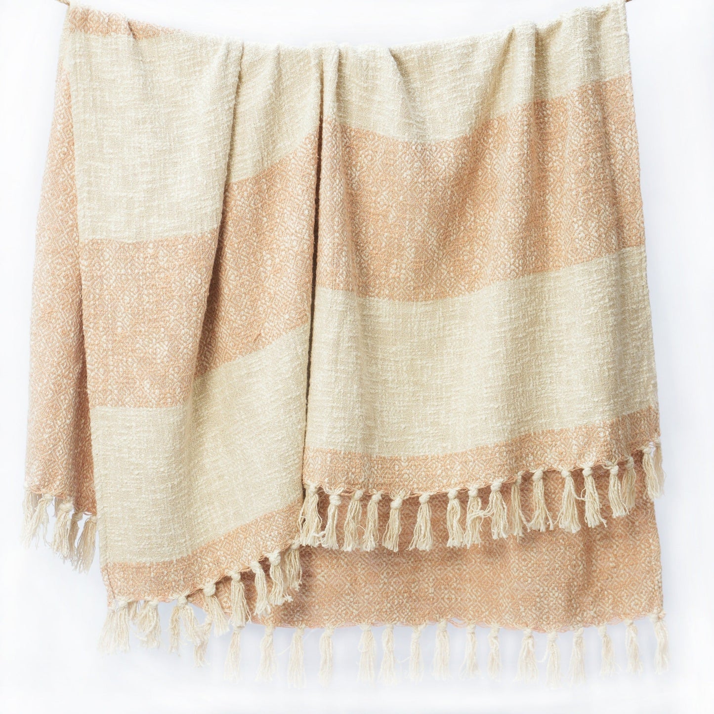 Diamond Weave Throw with Tassels, 50"x 60"‚ 100% Cotton, Beige - India Wholesale Co.