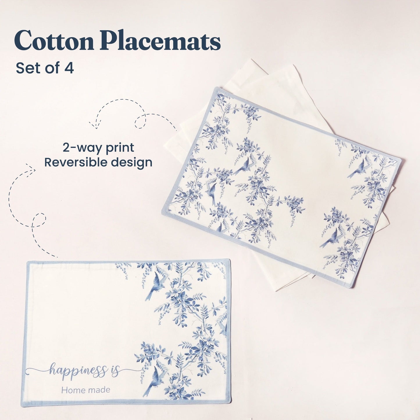 Blue Jay Printed Placemat Twill 100% cotton, 13"x19" - Set of 4 - India Wholesale Co.