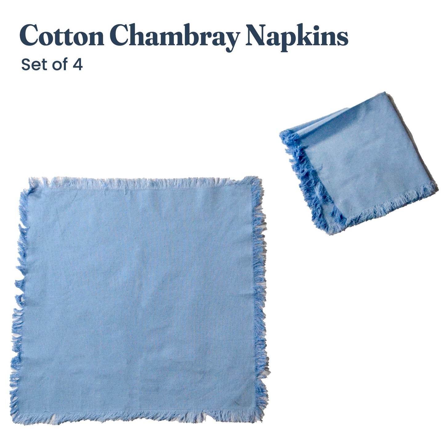 Chambray Napkin blue, 100% cotton, 18"x18" - Set of 4 - India Wholesale Co.