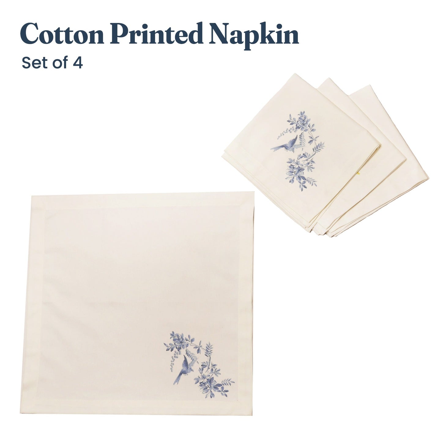 Printed Napkin Twill 100% cotton, 18"x18" Blue Jay - Set of 4 - India Wholesale Co.
