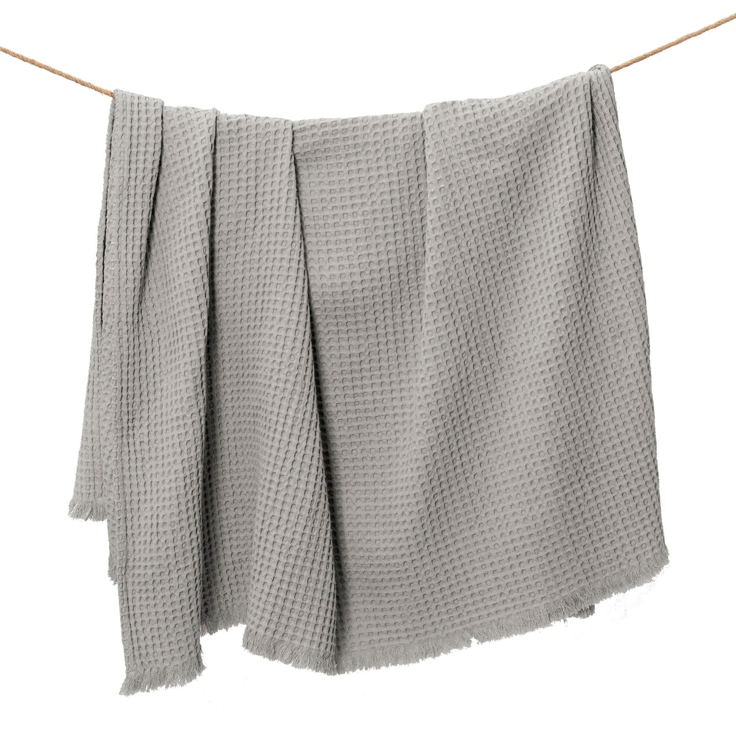 Waffle Weave Throw with Fringes, 50"x 60", 100% Fresh Cotton, Mineral Gray - India Wholesale Co.