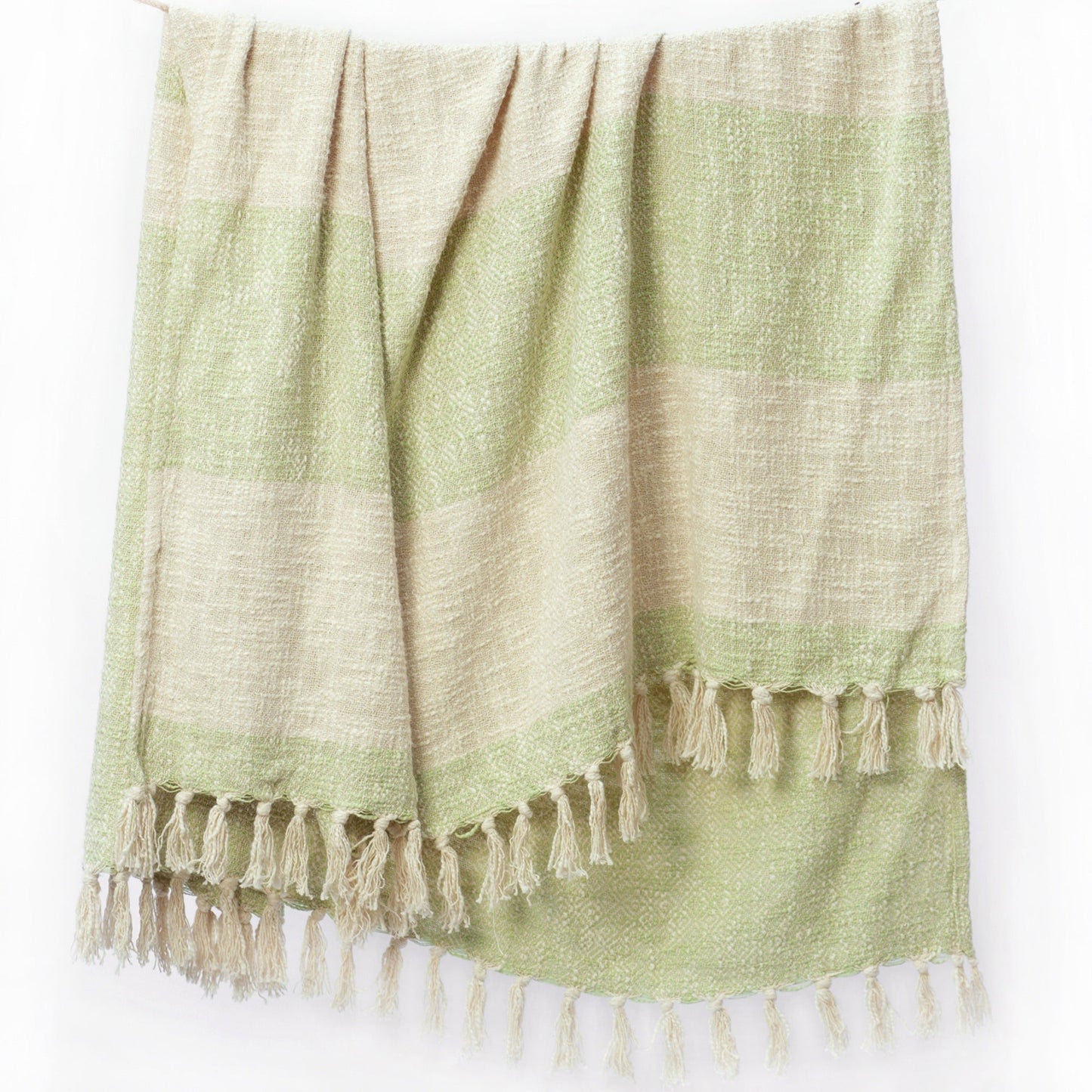 Diamond Weave Throw with Tassels, 50"x 60"‚ 100% Cotton, Sage Green - India Wholesale Co.