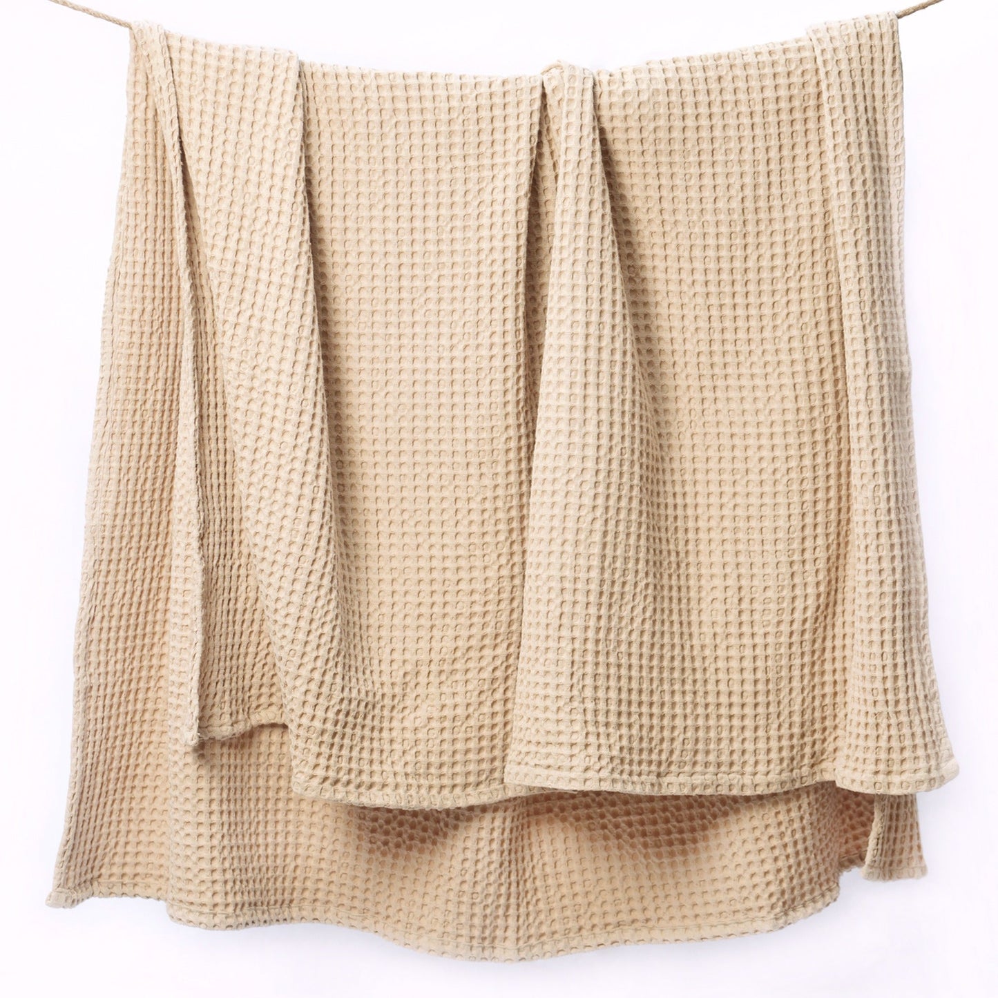Waffle Weave Throw, 50"x 70", 100% Fresh Cotton, Sand - India Wholesale Co.