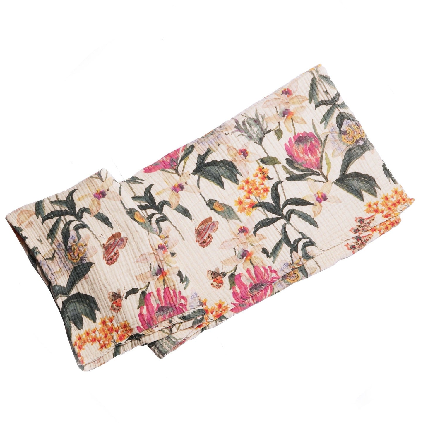 100% Cotton, 4 layer Printed Muslin Throw Blanket - Warm Floral - India Wholesale Co.