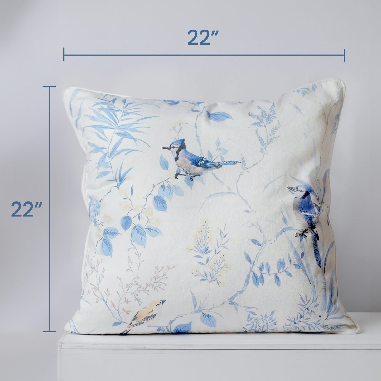 Blue Jay printed 100% cotton pillow cover twill, 22"x22" - India Wholesale Co.