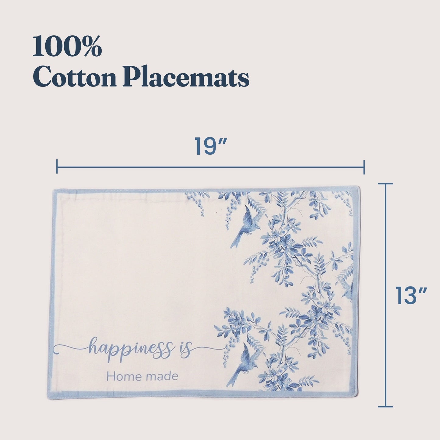 Blue Jay Printed Placemat Twill 100% cotton, 13"x19" - Set of 4 - India Wholesale Co.