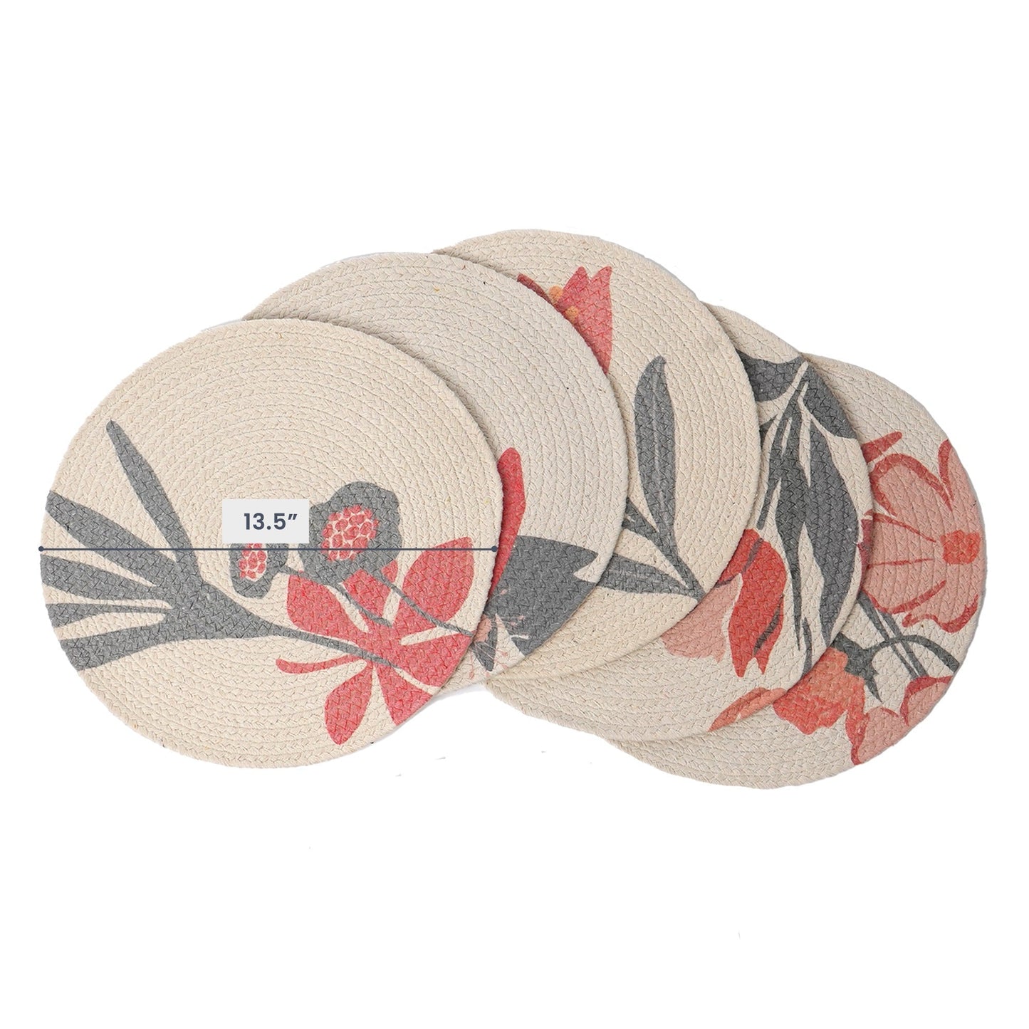 Orange Pickaboo Printed Braided Placemat Set of 6 all different Prints - Recycle Cotton - India Wholesale Co.