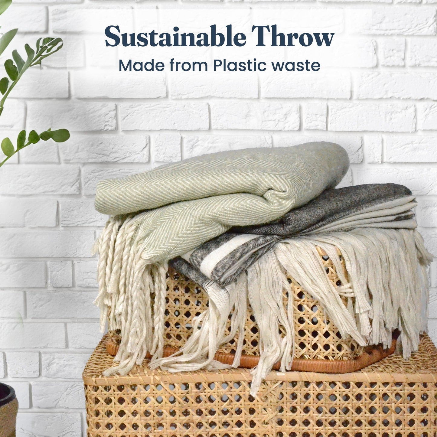 Recycled Polyester Yarn Throw Blanket - Sage Green - India Wholesale Co.