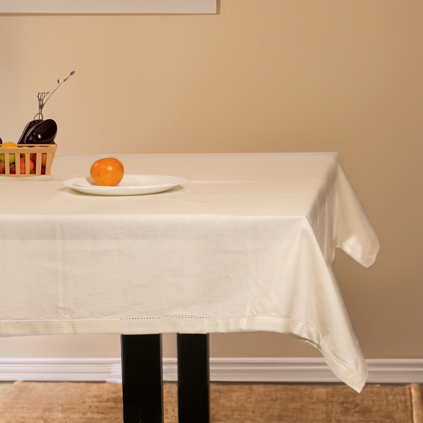 100% Cotton Chambray, Spillproof Table Cover, Ivory, 60"X108" - India Wholesale Co.