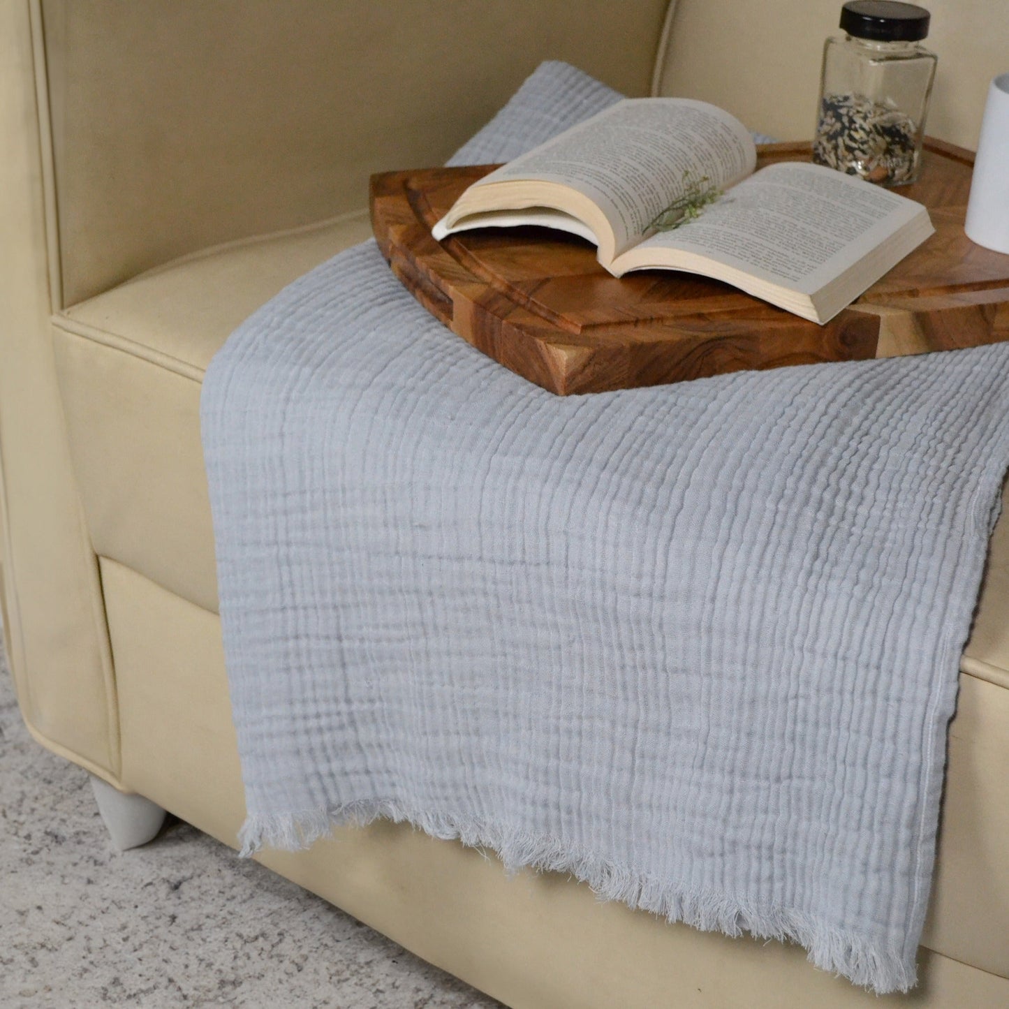 100% Cotton, 4 layer Printed Muslin Throw Blanket - Light Grey Dyed - India Wholesale Co.