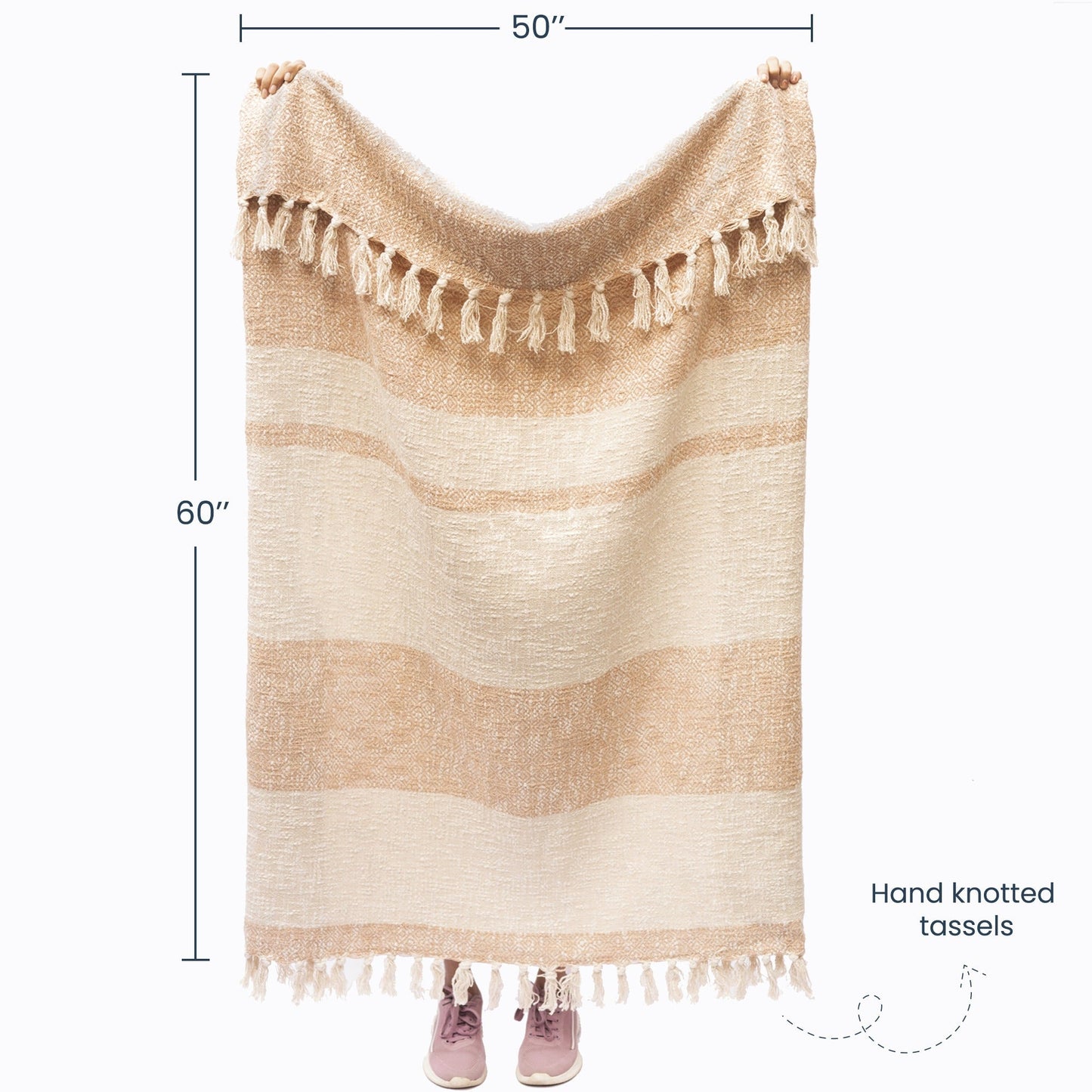 Diamond Weave Throw with Tassels, 50"x 60"‚ 100% Cotton, Beige - India Wholesale Co.