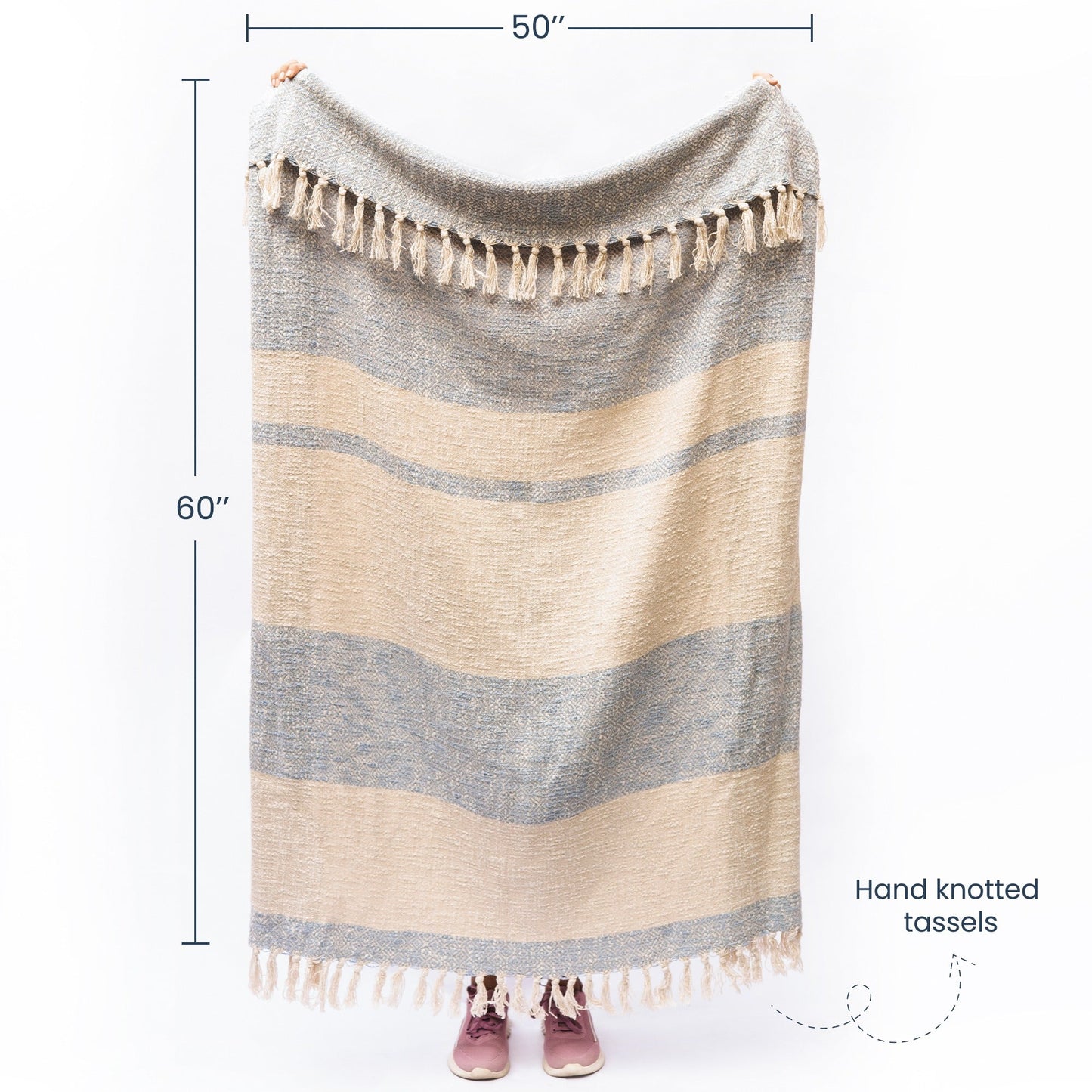 Diamond Weave Throw with Tassels, 50"x 60", 100% Cotton, Cool Blue - India Wholesale Co.