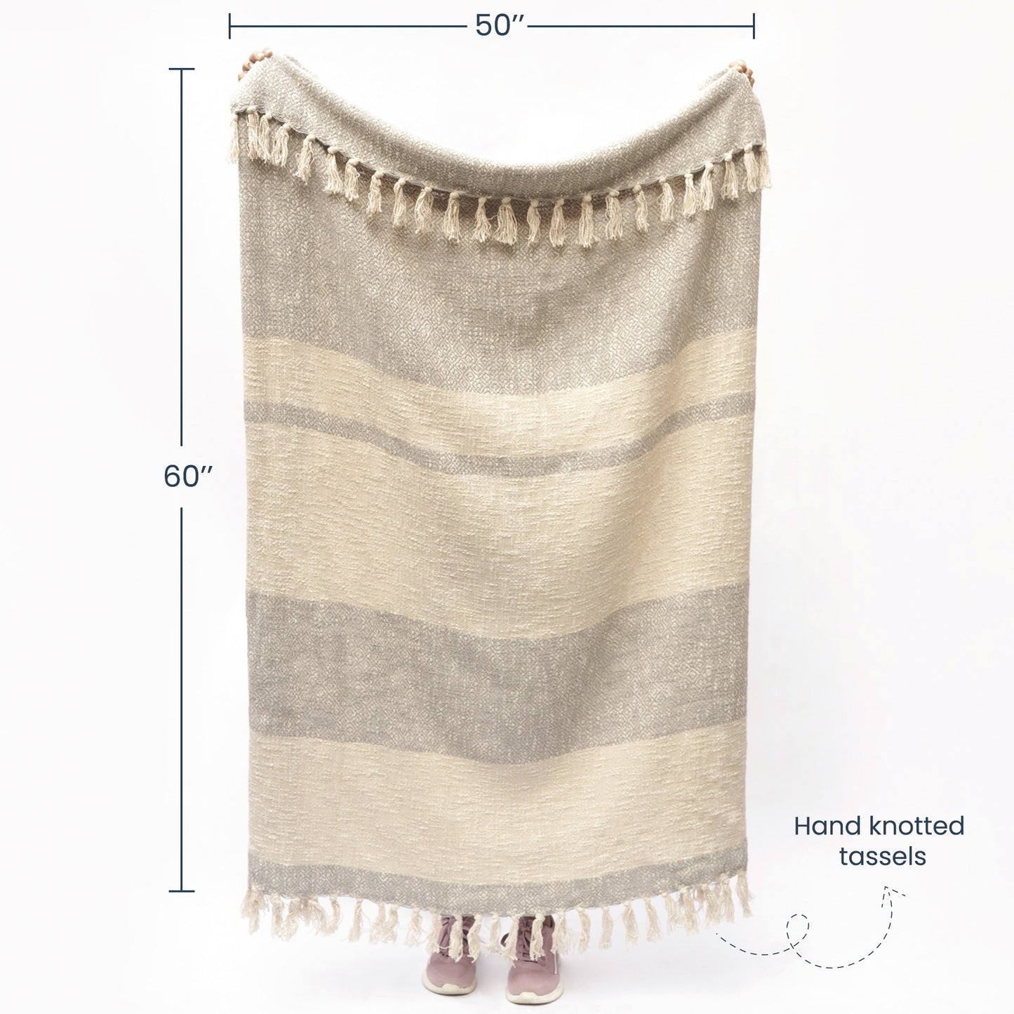 Diamond Weave Throw with Tassels, 50"x 60", 100% Cotton, Mineral Gray - India Wholesale Co.