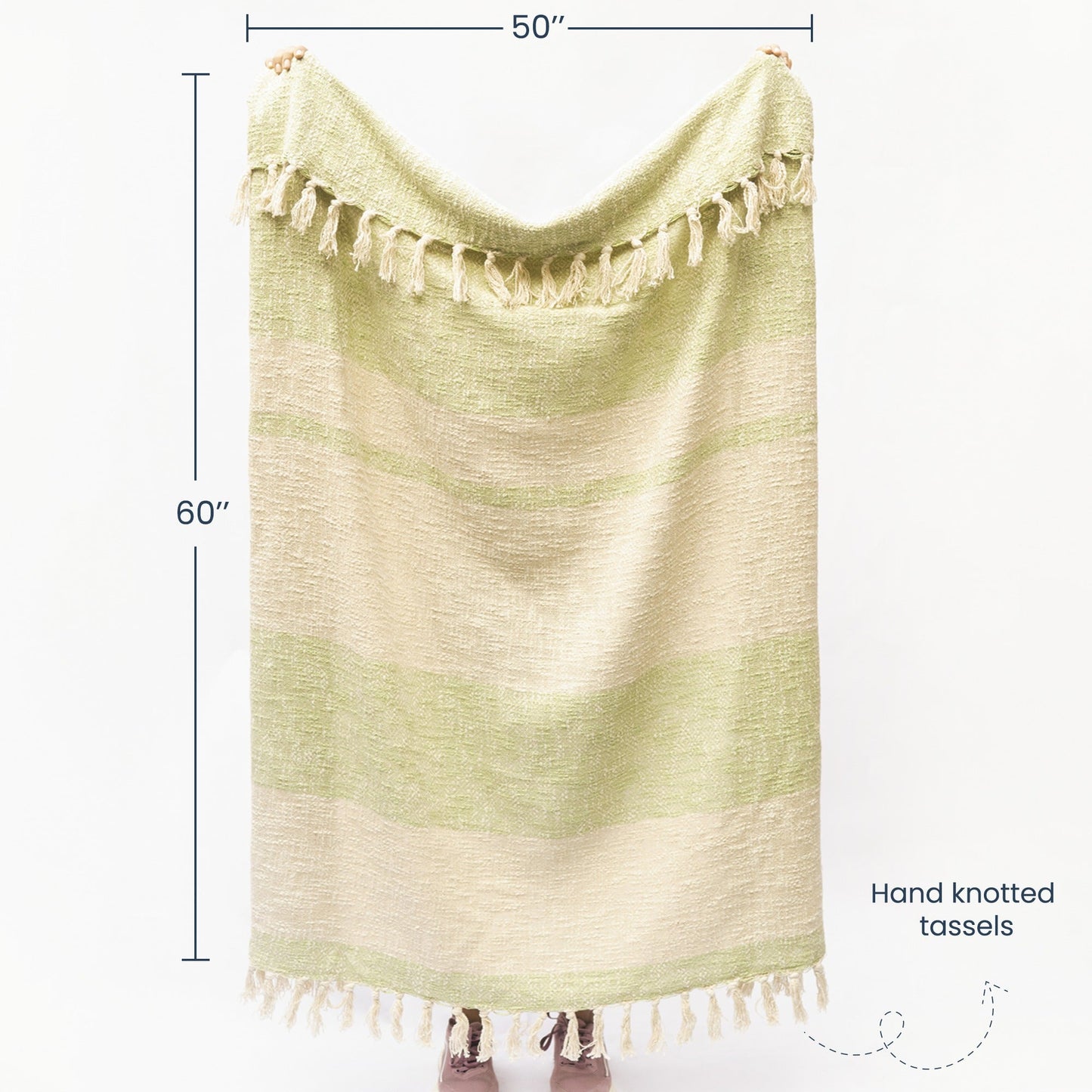 Diamond Weave Throw with Tassels, 50"x 60"‚ 100% Cotton, Sage Green - India Wholesale Co.