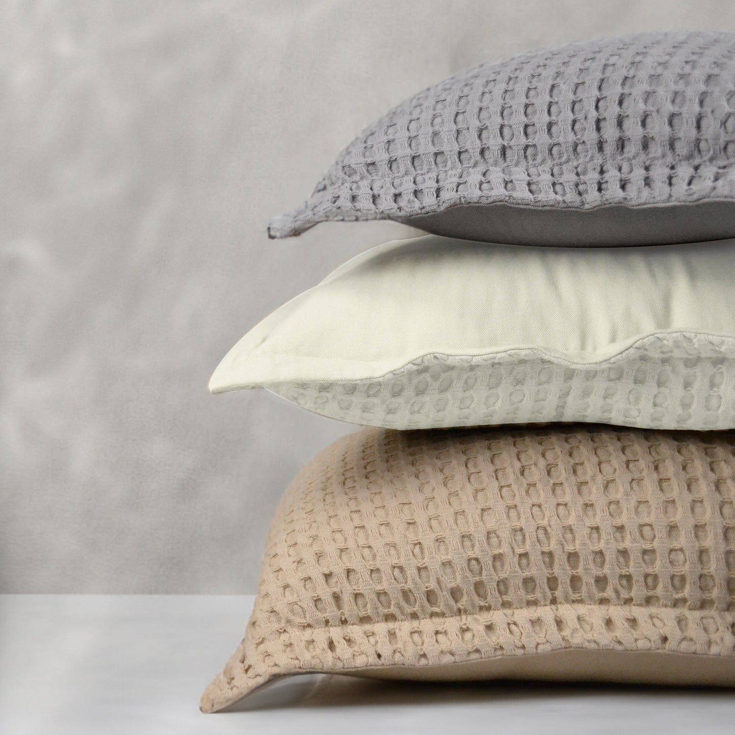 Ivory Waffle cotton pillow cover (Knife Pleat), 16"x26" - India Wholesale Co.