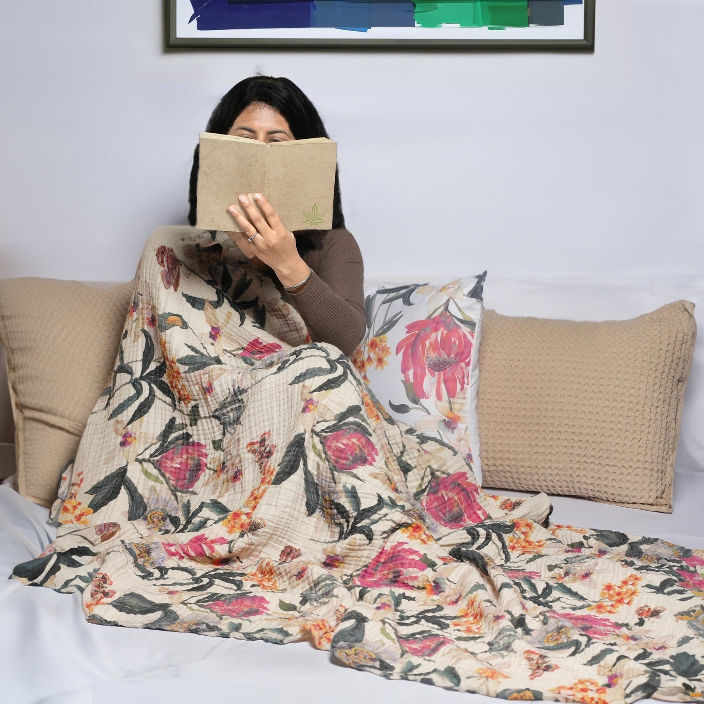 100% Cotton, 4 layer Printed Muslin Throw Blanket - Warm Floral - India Wholesale Co.