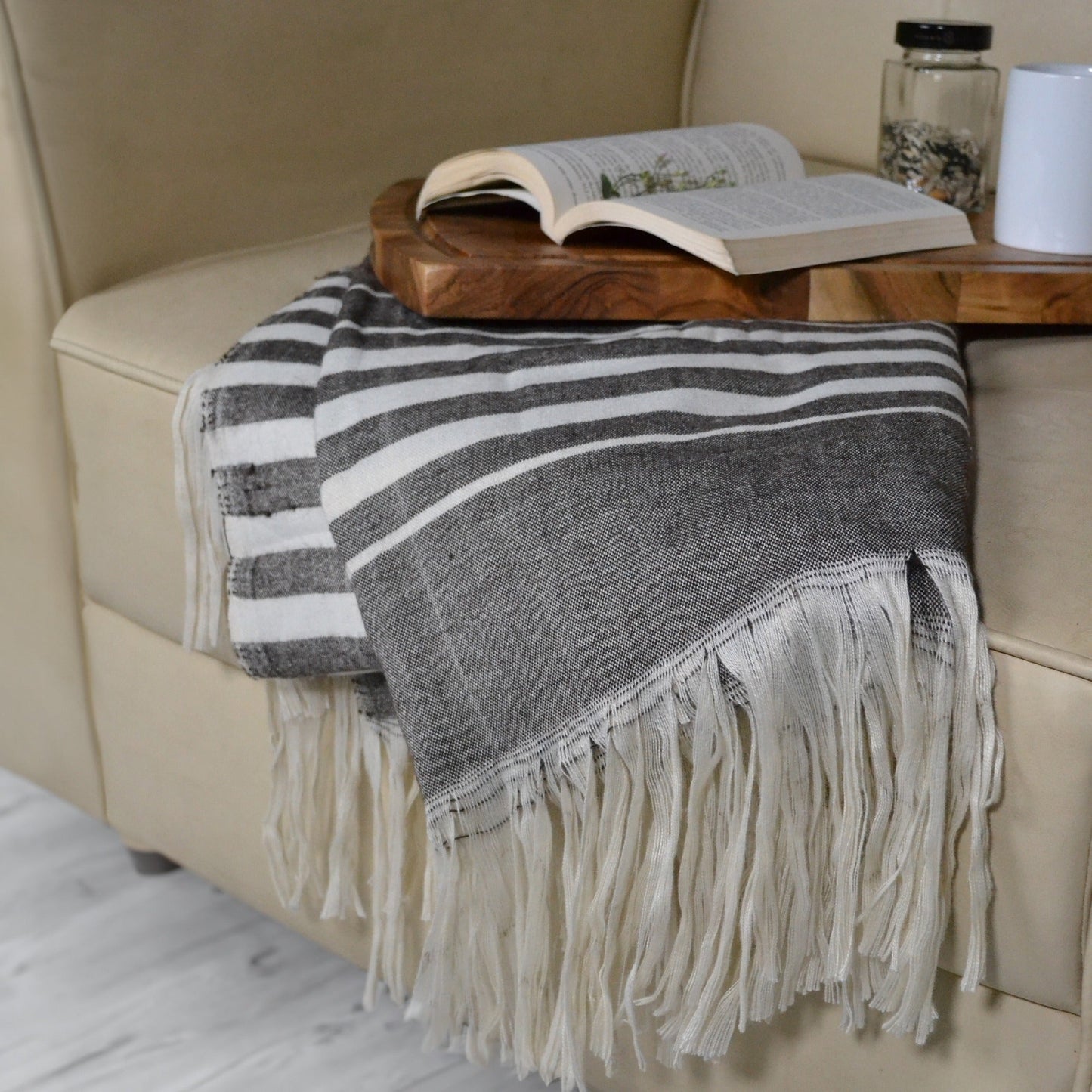 Sustainable PET Yarn Throw Blanket-Woven stripes - India Wholesale Co.