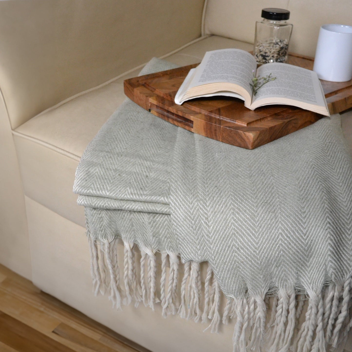 Recycled Polyester Yarn Throw Blanket - Sage Green - India Wholesale Co.