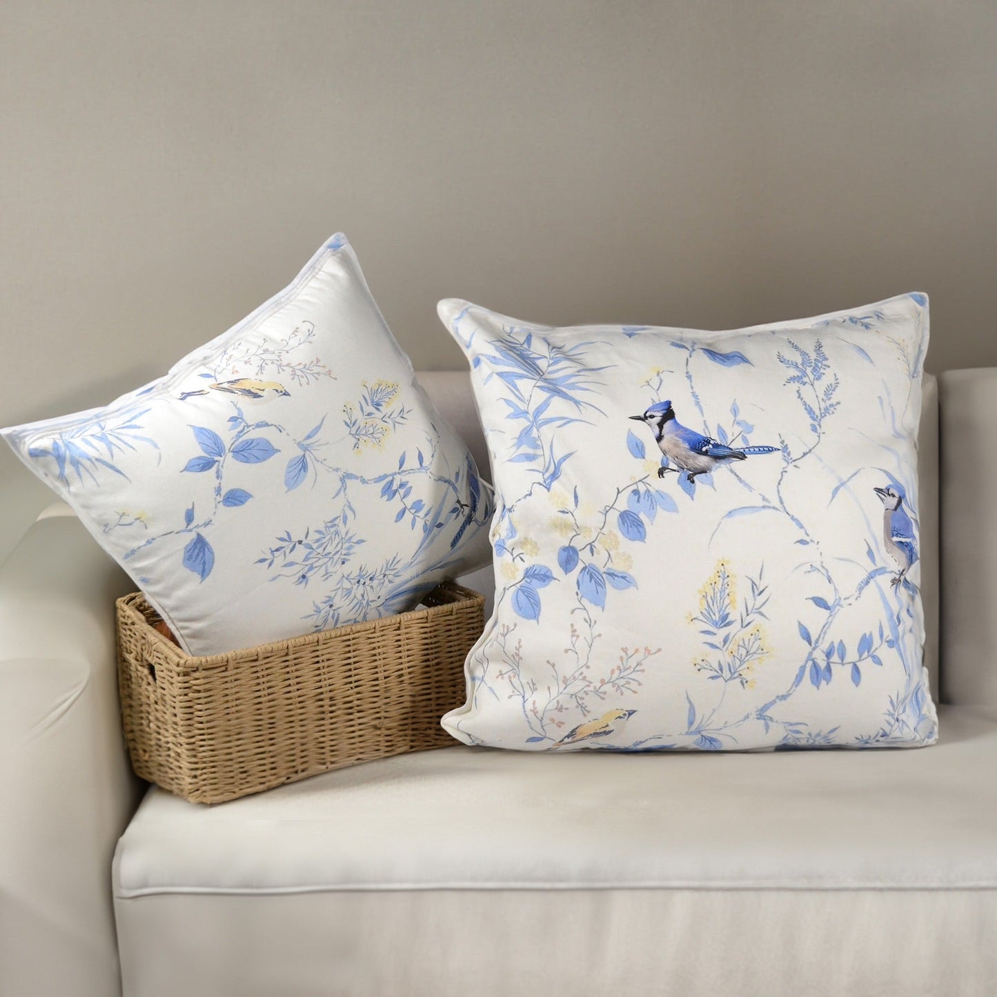 Blue Jay printed 100% cotton pillow cover twill, 16"x26" - India Wholesale Co.