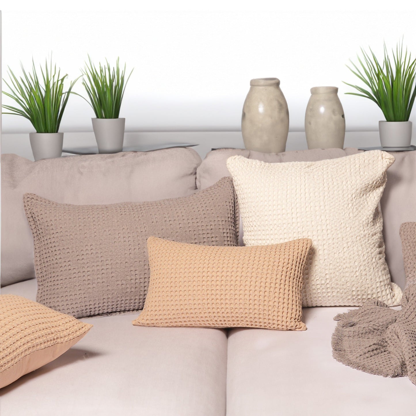 Ivory Waffle cotton pillow cover (Knife Pleat), 16"x26" - India Wholesale Co.