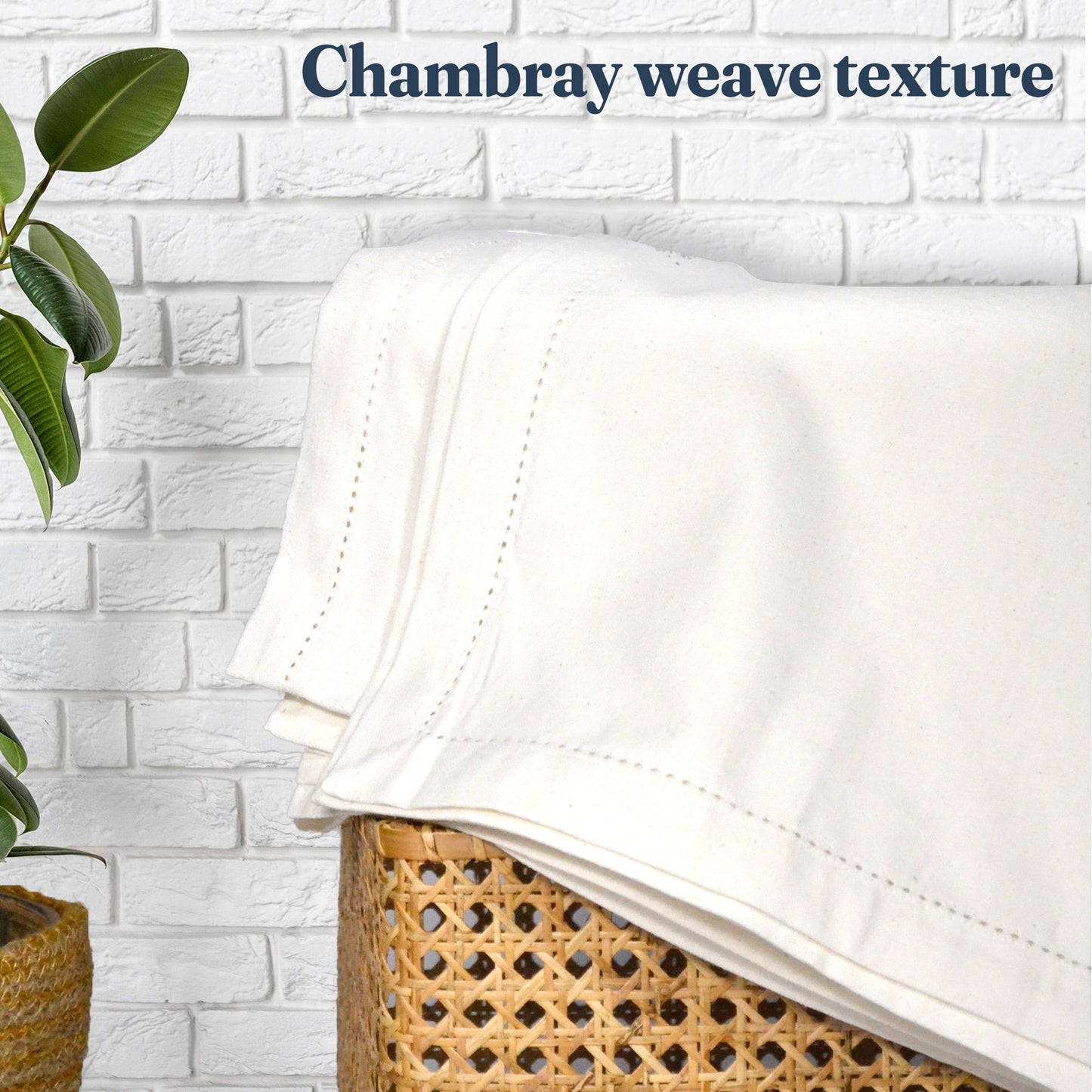 100% Cotton Chambray, Spillproof Table Cover, Ivory, 60"X108" - India Wholesale Co.