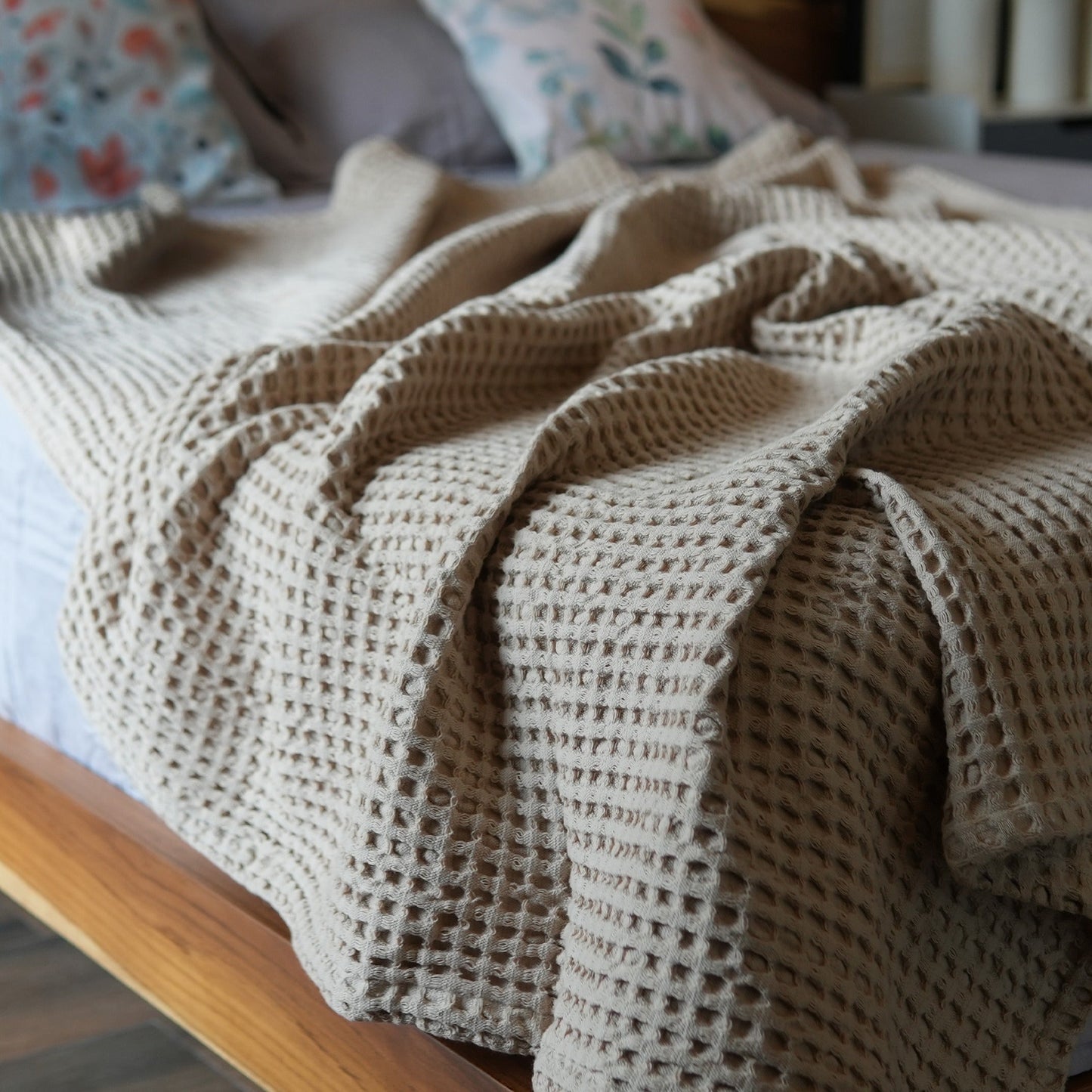 Waffle Weave Throw, 50"x 70", 100% Fresh Cotton, Sand - India Wholesale Co.