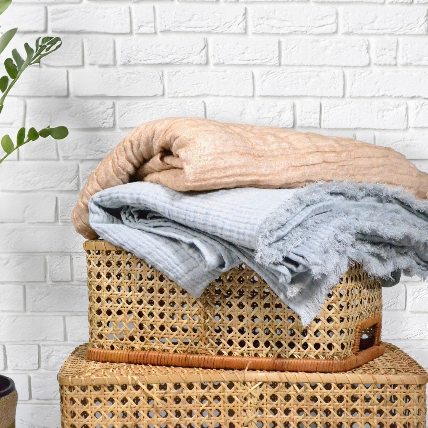 100% Cotton, 4 layer Printed Muslin Throw Blanket - Light Grey Dyed - India Wholesale Co.