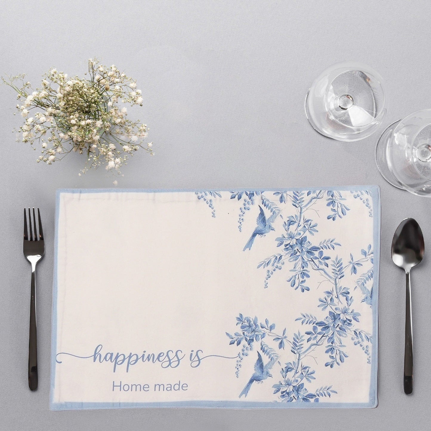 Blue Jay Printed Placemat Twill 100% cotton, 13"x19" - Set of 4 - India Wholesale Co.