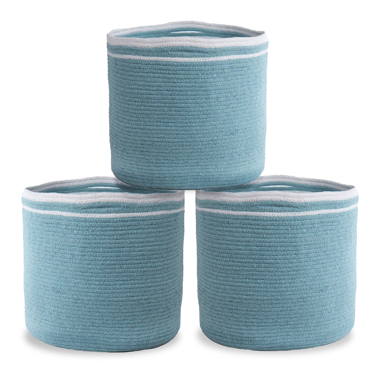 Cotton Basket Set of 3, Cotton, 11x11x11, Blue- Solid - India Wholesale Co.