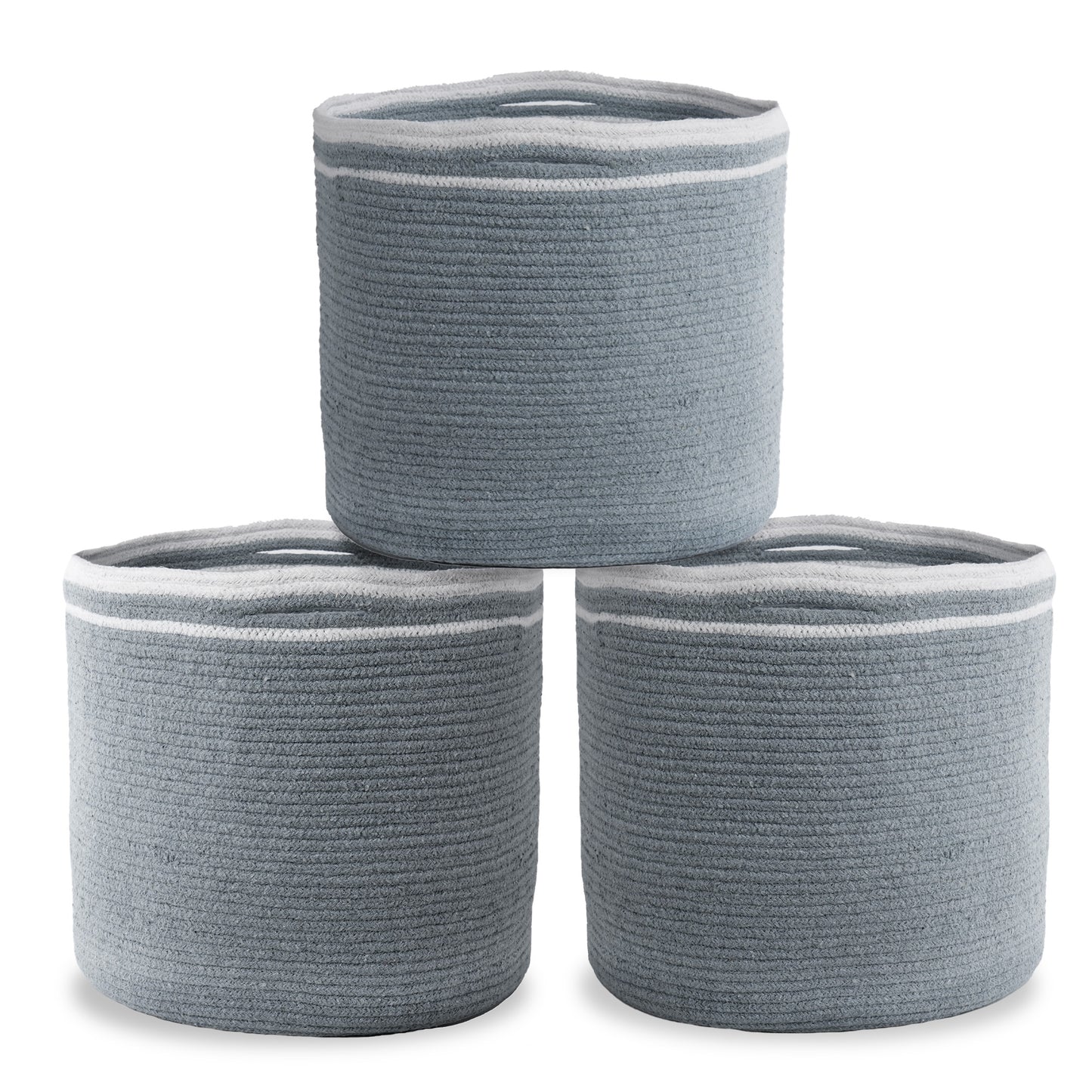 Cotton Basket Set of 3, Cotton, 11x11x11, Gray- Solid - India Wholesale Co.