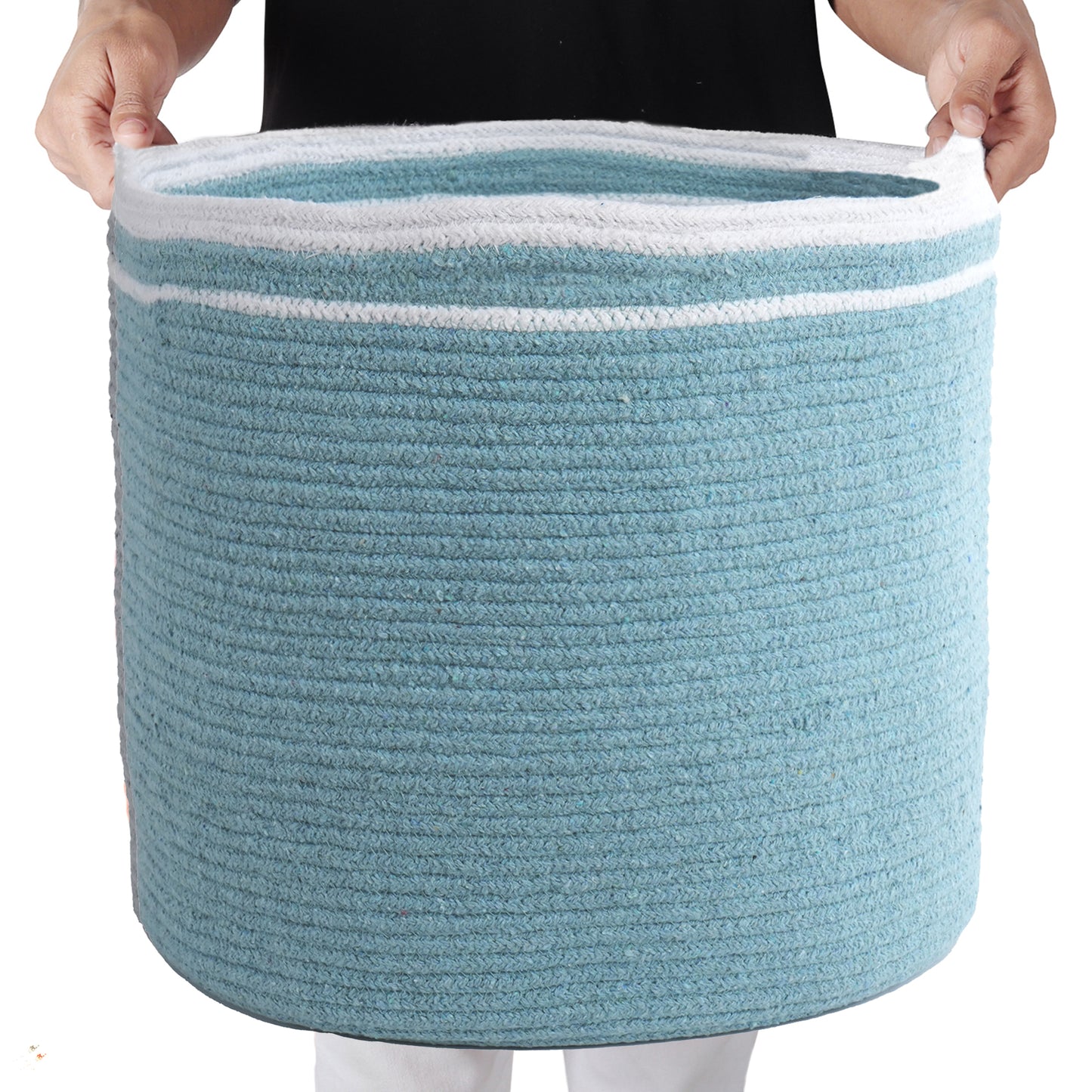 Cotton Basket without Lid Blue, 15.8x15.8x13.8" - India Wholesale Co.