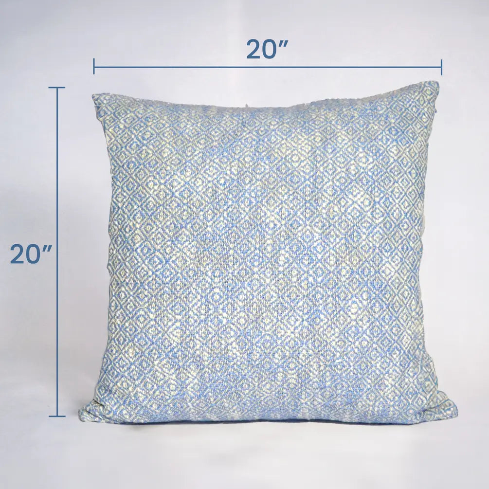Diamond Weave Cotton Pillow Cover (All over weave) 20"x20", Cool Blue & Offwhite - India Wholesale Co.
