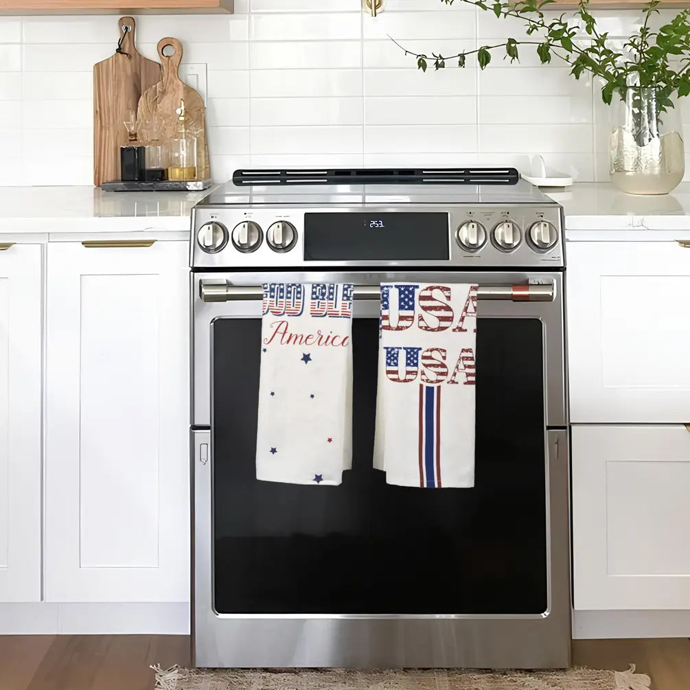 Set of 2 USA and God Bless America Printed Kitchen Towel, 18" x28", 100% cotton, Red & Blue - India Wholesale Co.