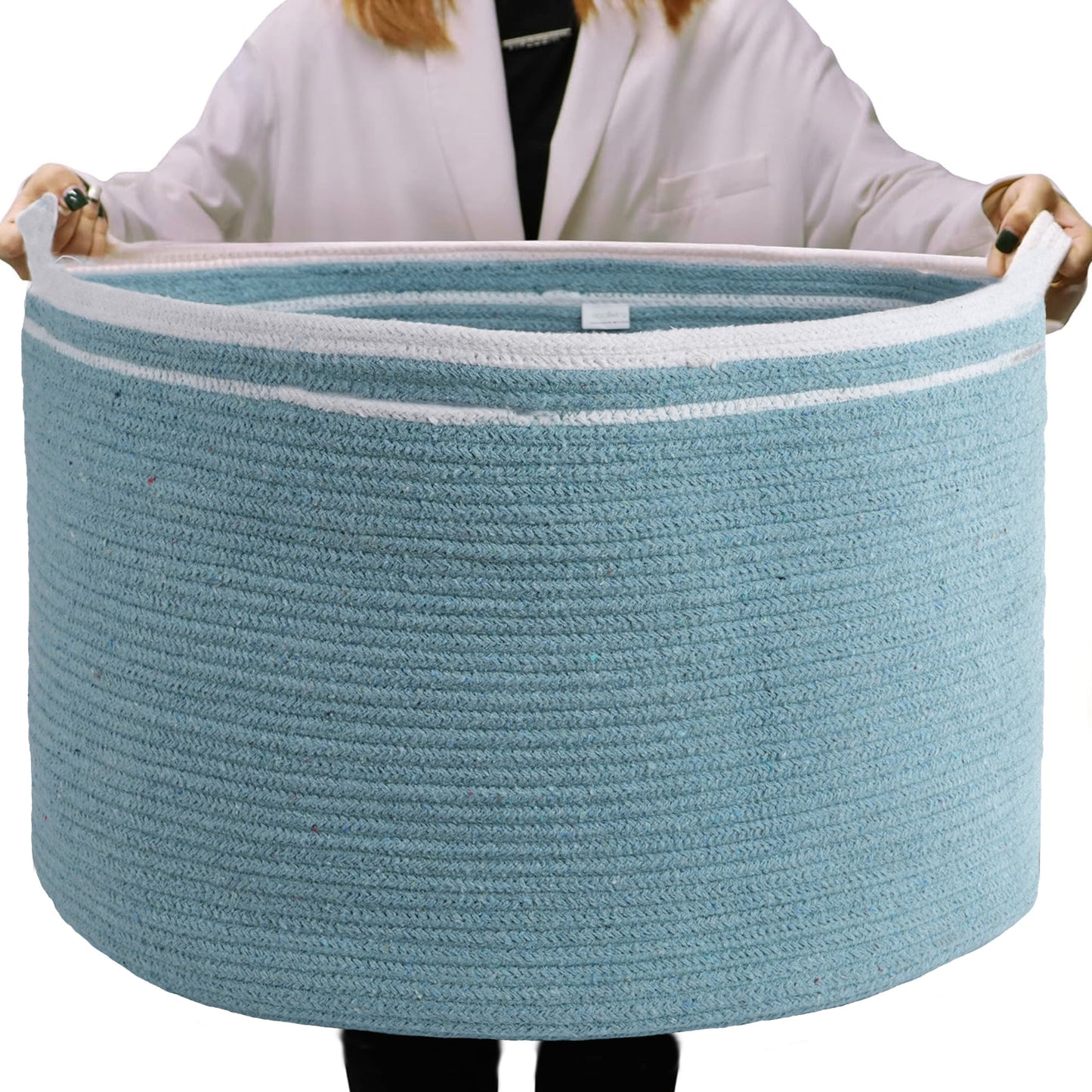 Cotton Basket without Lid, Blue, 21.7x21.7x13.8" - India Wholesale Co.