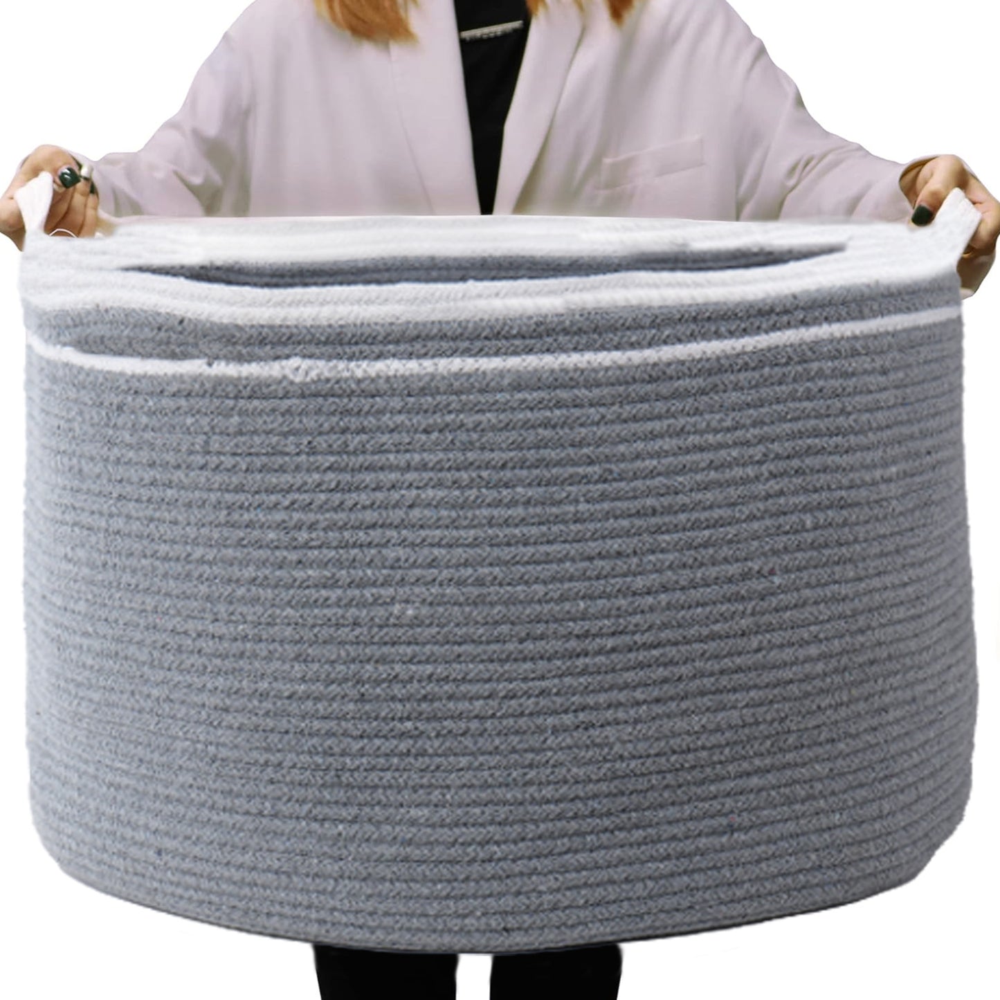 Cotton Basket without Lid, Gray, 21.7x21.7x13.8" - India Wholesale Co.