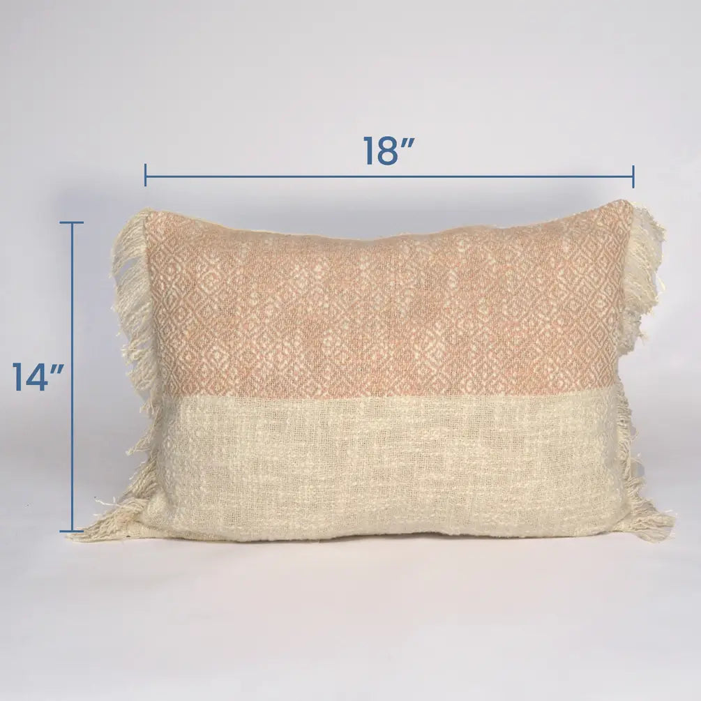 Diamond Weave Cotton Pillow Cover (Half & half) 14"x20", Beige & Offwhite - India Wholesale Co.