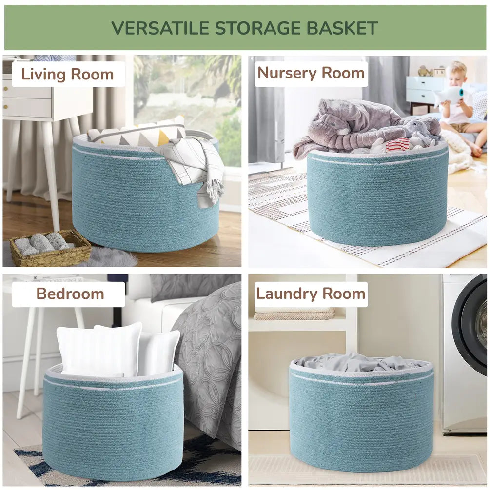 Cotton Basket without Lid, Blue, 21.7x21.7x13.8" - India Wholesale Co.