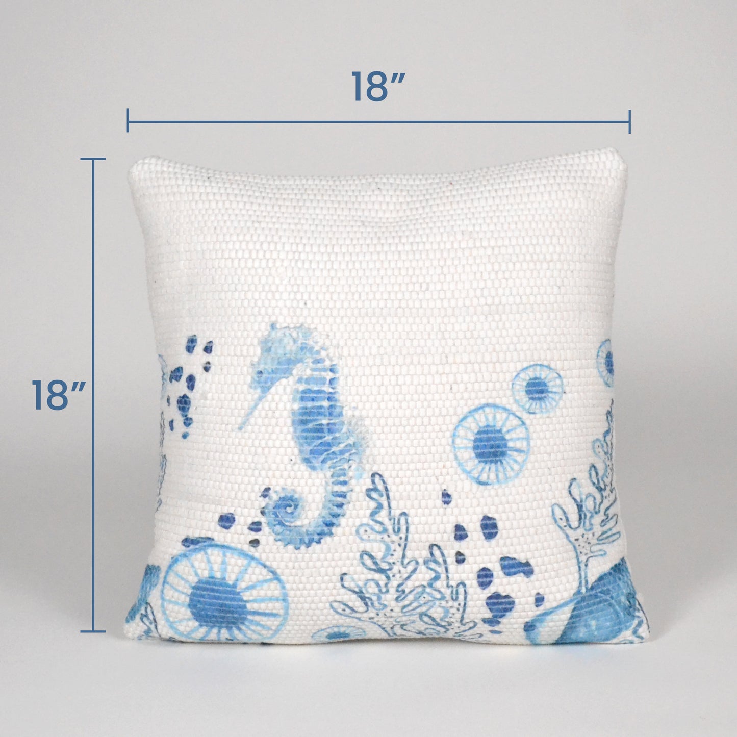 Chindi Printed Cotton Pillow Cover (Engineered print) 18"X18", Blue Sea shell print - India Wholesale Co.