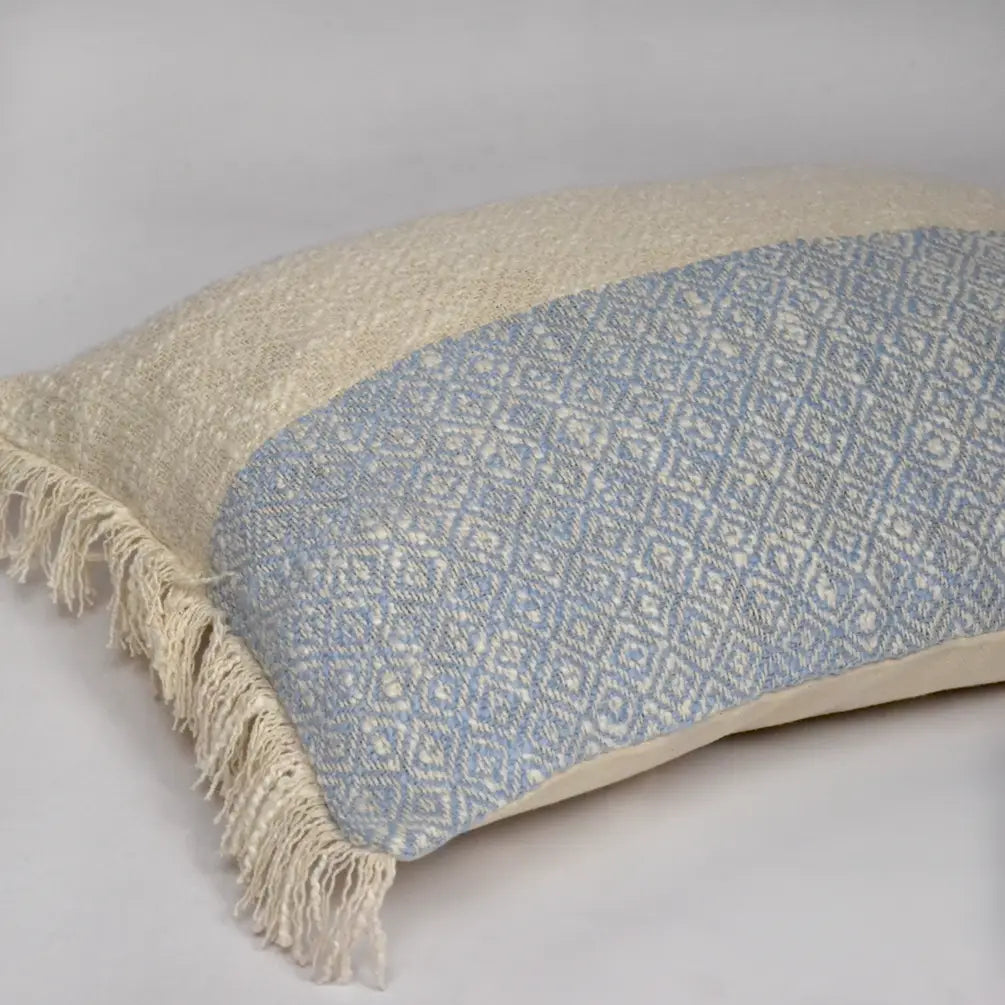 Diamond Weave Cotton Pillow Cover (Half & half) 14"x20", Cool Blue & Offwhite - India Wholesale Co.