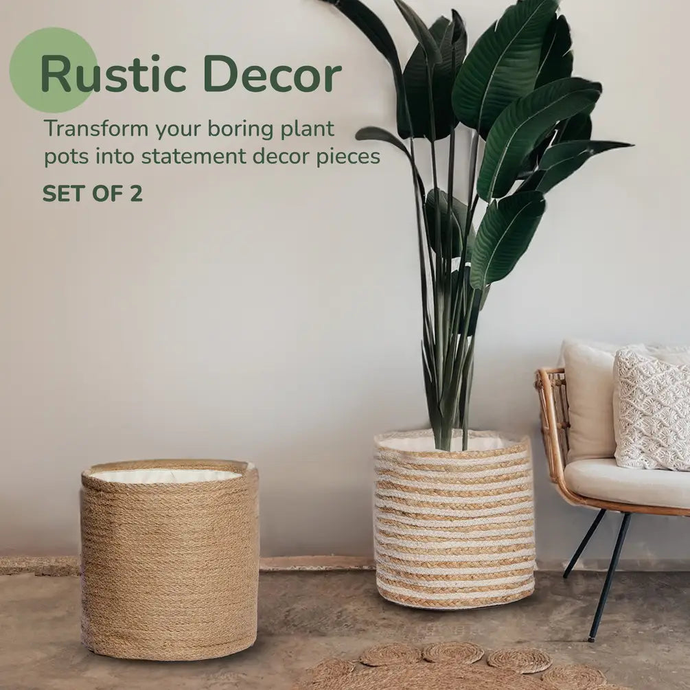 Nesting Jute Planter Set of 2 (with waterproof poly lining) - 10x10" - India Wholesale Co.