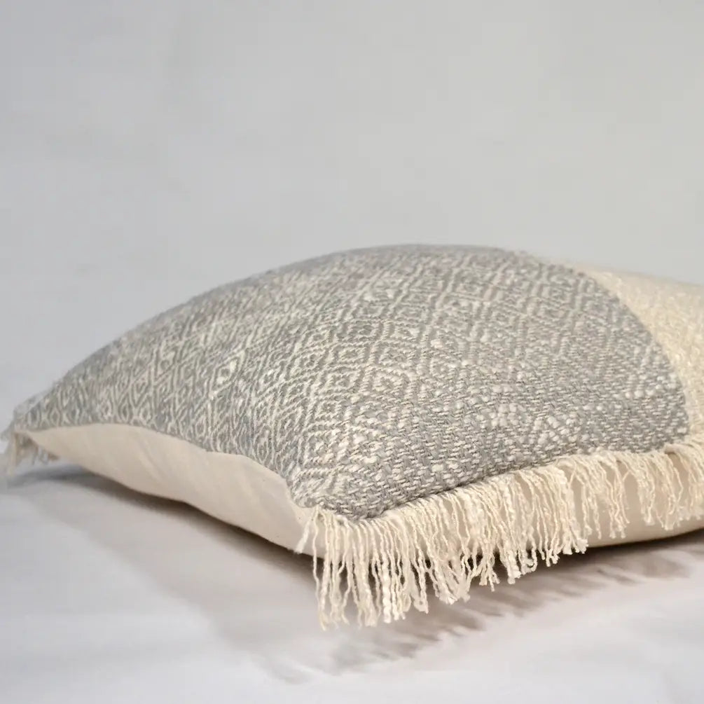 Diamond Weave Cotton Pillow Cover (Half & half) 18"x18", Gray & Offwhite - India Wholesale Co.