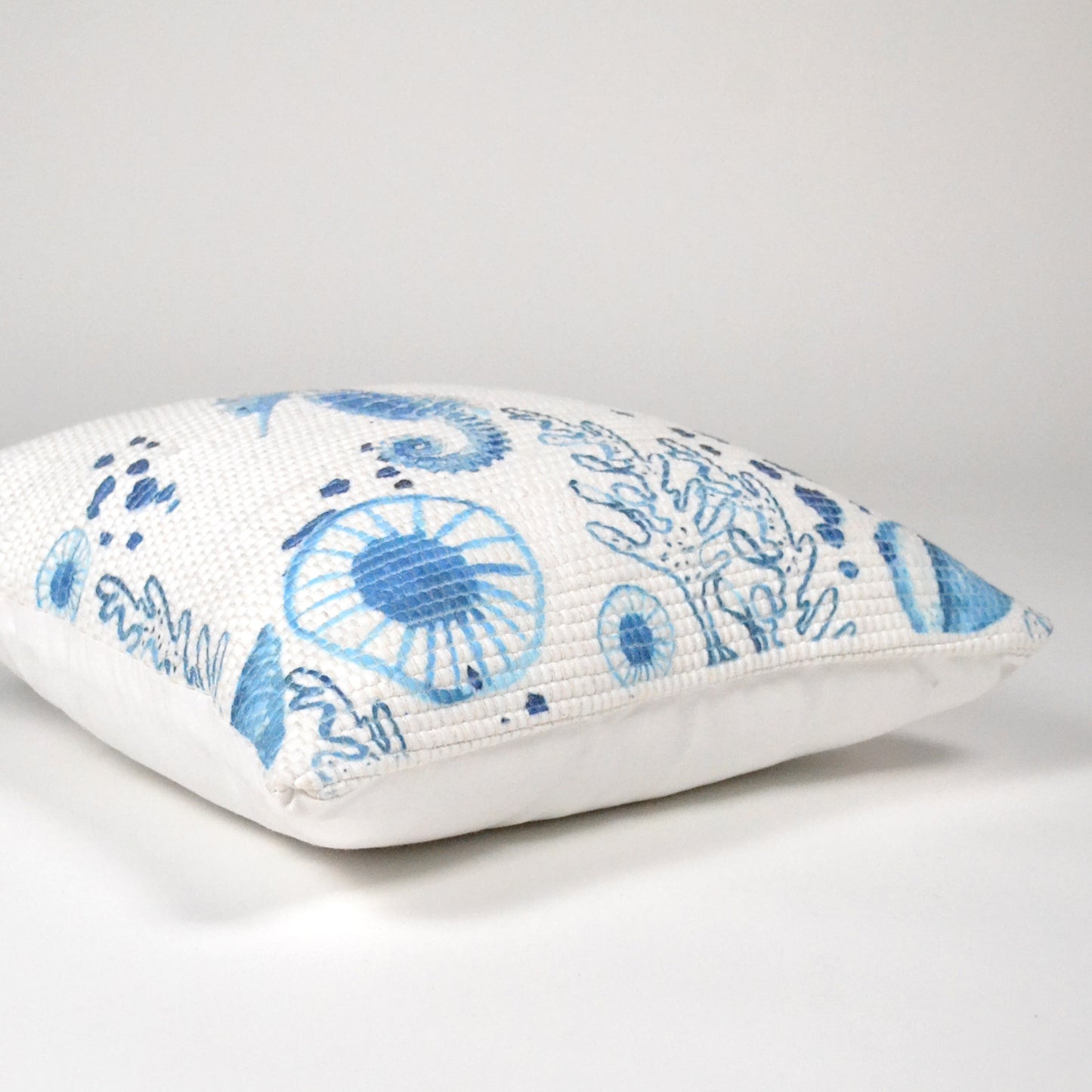 Chindi Printed Cotton Pillow Cover (Engineered print) 18"X18", Blue Sea shell print - India Wholesale Co.