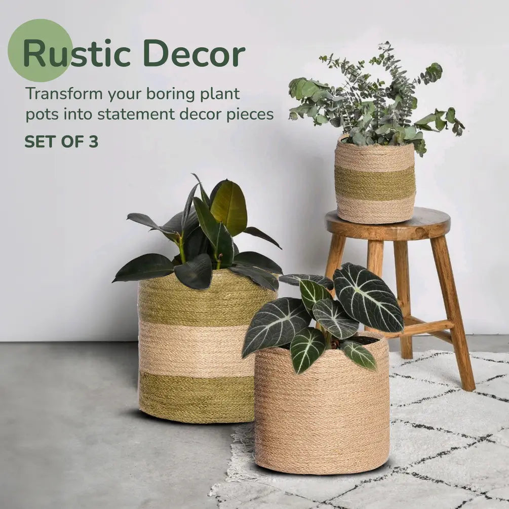 Nesting Jute Planter Set of 3 (with waterproof poly lining) - 12"/10"/8" - India Wholesale Co.