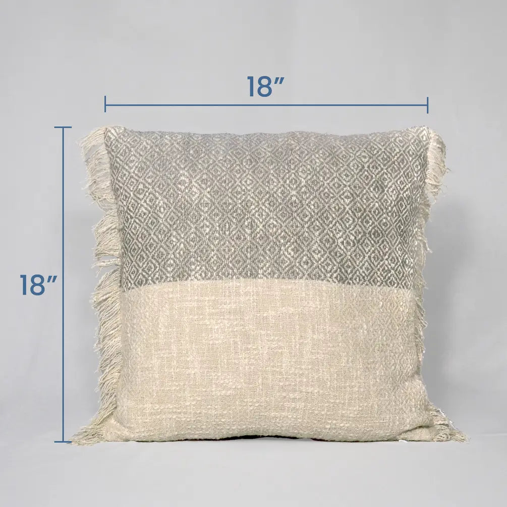 Diamond Weave Cotton Pillow Cover (Half & half) 18"x18", Gray & Offwhite - India Wholesale Co.