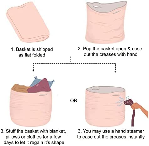 Cotton Basket without Lid Pink and White 15.8x15.8x13.8" - India Wholesale Co.