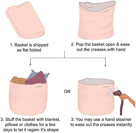 Cotton Basket without Lid Pink and White 21.7x21.7x13.8" - India Wholesale Co.