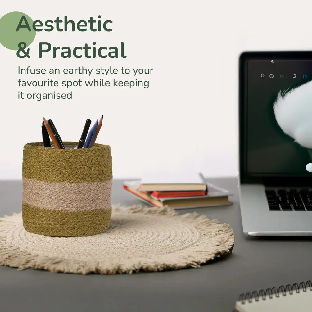 Jute Planter Set of 2, Natural Jute, 6.5x6.5x6, Olive & Natural - India Wholesale Co.