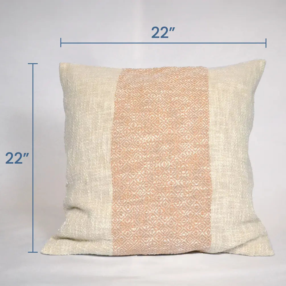 Diamond Weave Cotton Pillow Cover, (Centre Stripe) 22"x22", Beige & Offwhite - India Wholesale Co.
