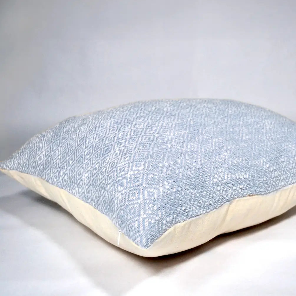 Diamond Weave Cotton Pillow Cover (All over weave) 20"x20", Cool Blue & Offwhite - India Wholesale Co.