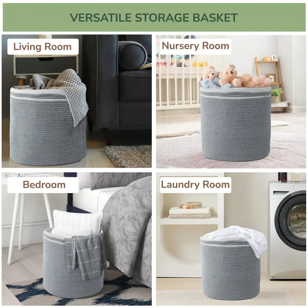 Cotton Basket without Lid Mineral Gray, 15.8x15.8x13.8" - India Wholesale Co.